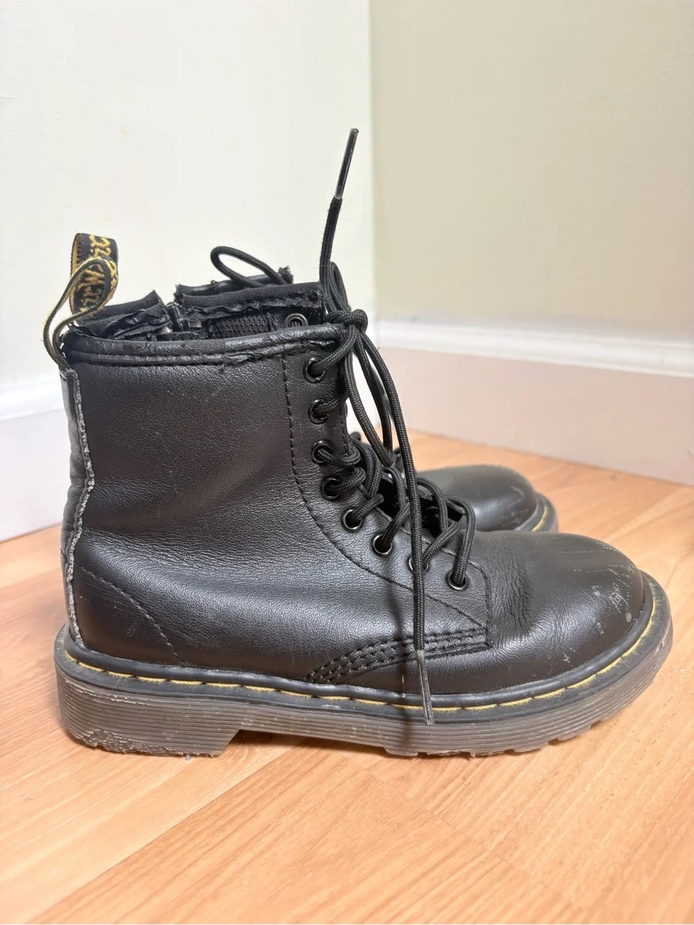 Dr. Martens Delaney Black Leather Boots with Yellow Stitching - Picture 6 of 8
